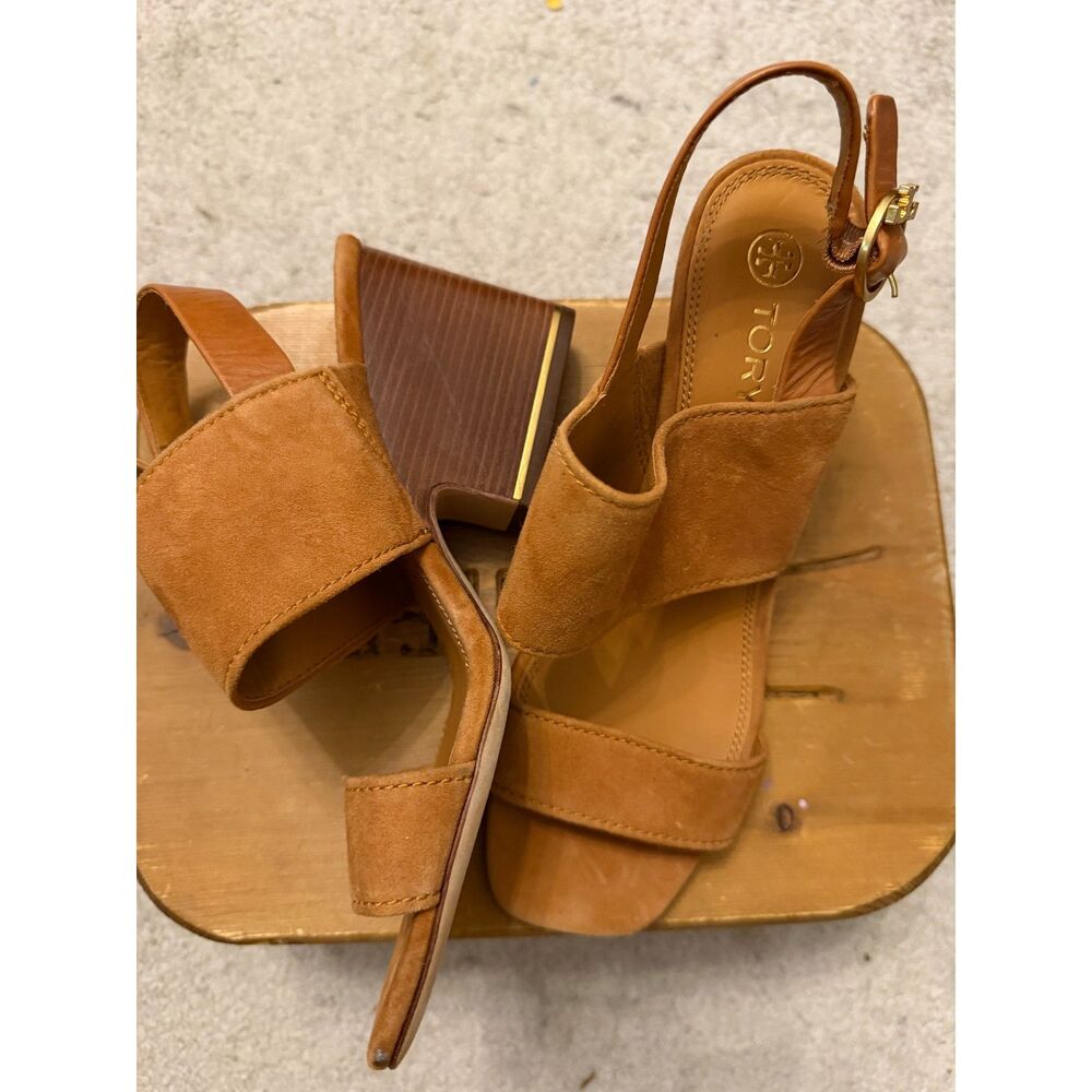Tory Burch Brown Suede Block Heel Slingback Sandals – Size 8.5M